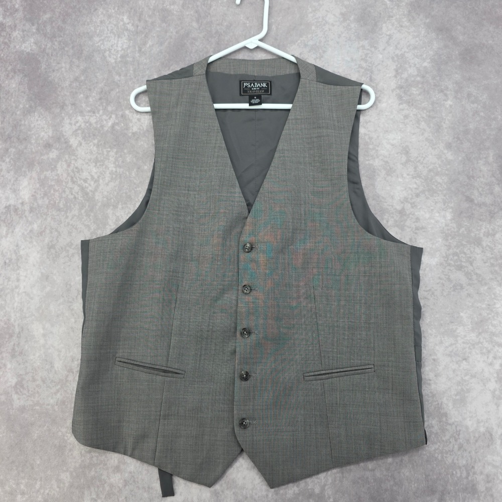 Jos. A. Bank Slim Fit Traveler 100% Wool Suit Vest Waistcoat Mens XL Gray Casual